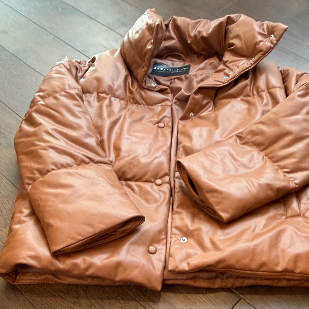 BAGATELLE Oversized Puffy Jacket in Brown Faux Leather Size Small C11-059 - Picture 5 of 8
